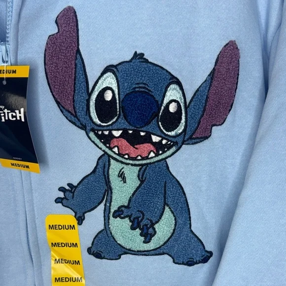 Disney Light Blue Stitch Hoodie with Patches Medium NWT - Picture 8 of 13